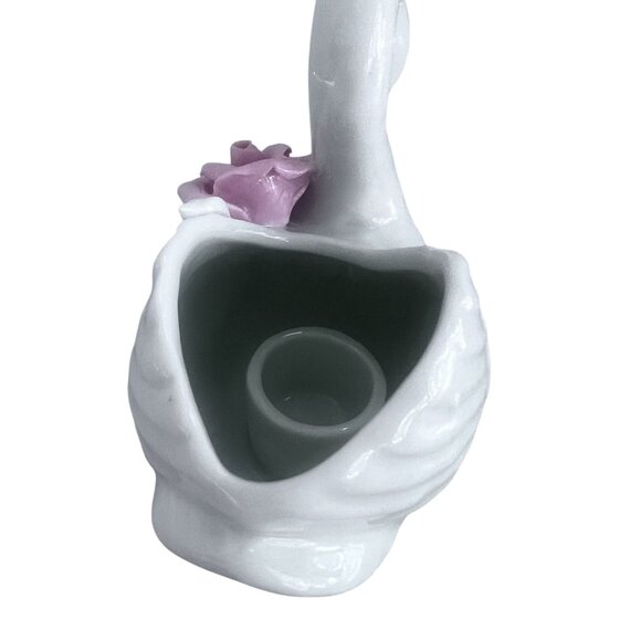 Porcelain White Swan Figurine Pink Rose Candle Holder Dressing Table Decor - Picture 7 of 11